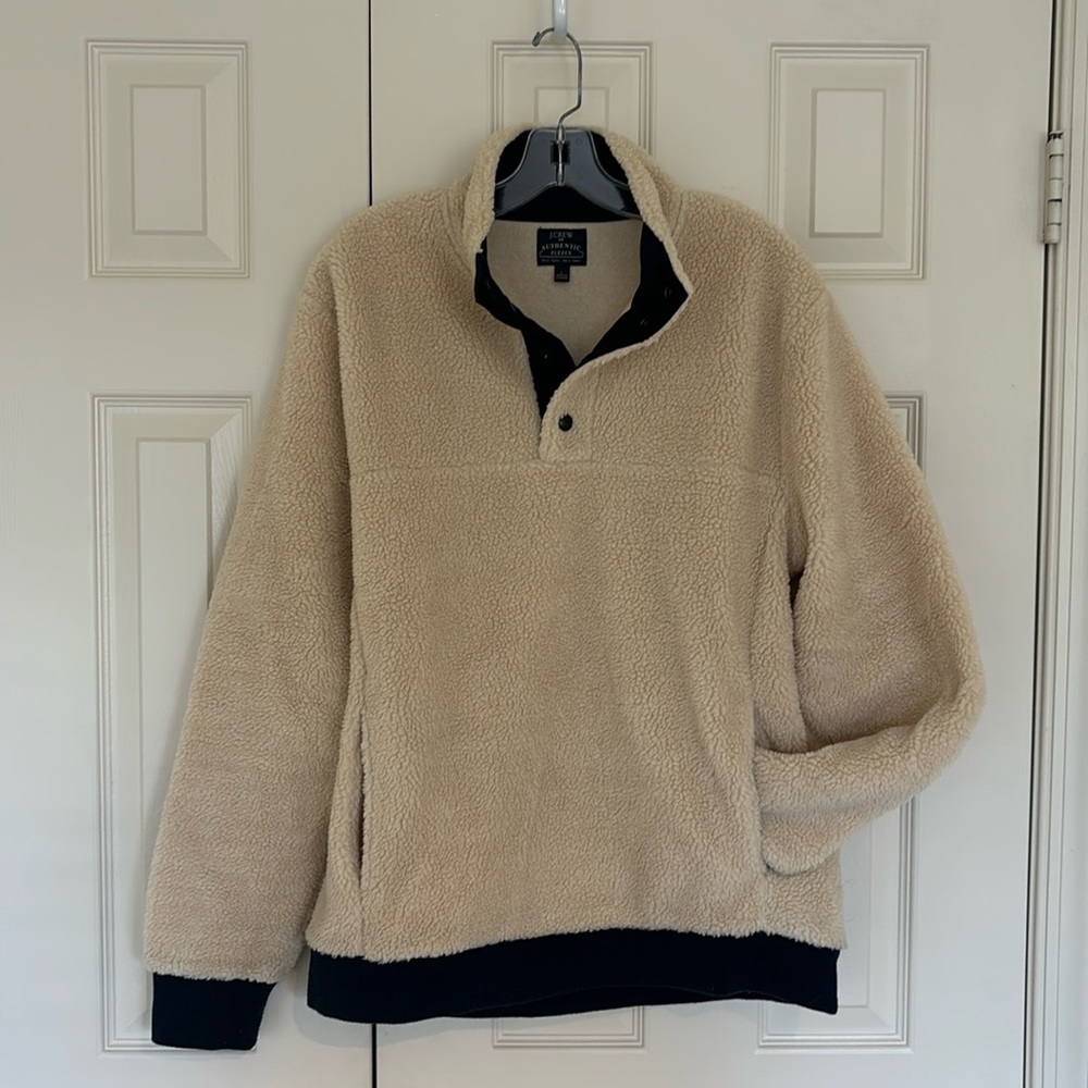 J. Crew Authentic Fleece Snap Fleece Sherpa Pullover with 2 Front Pocket…